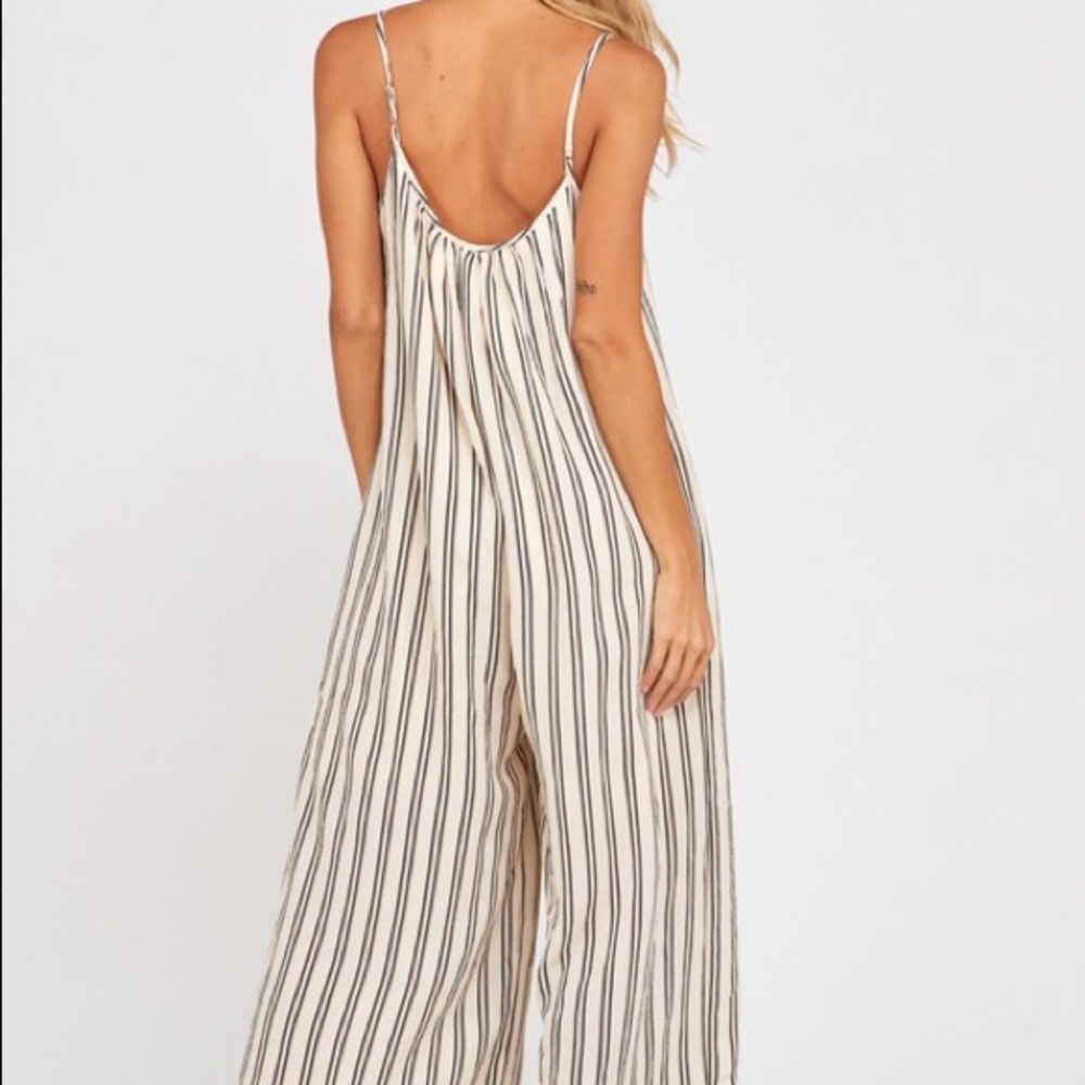 Ivory Striped Crepe Wide Leg Pocket Jumpsuit - Picture 3 of 3